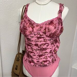Intimately Free People NWT pink floral ruffles tank top bodysuit boho cottage L